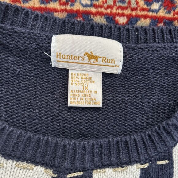 Vintage Y2K 90s Cottagecore Patchwork Sweater 4th Of July Knit Sz 1X - Picture 2 of 5